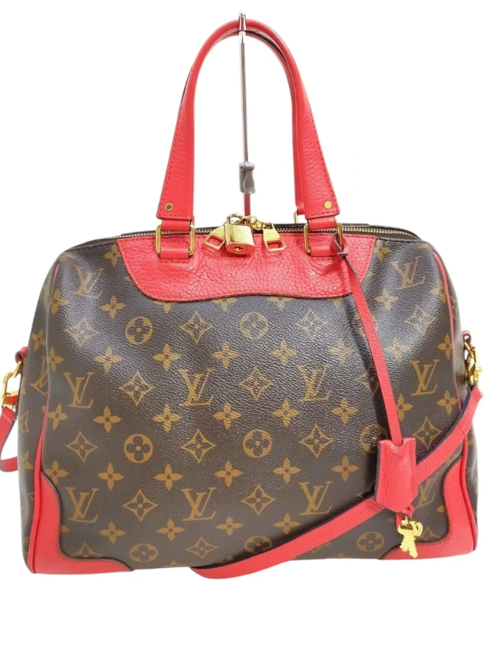 LV Louis Vuitton Hand Shoulder Crossbody Bag Retiro PM RedTrim Monogram Key LOCK